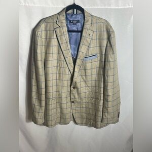 Crémeux Collection Men’s Linen Sport Coat Jacket Beige Blue Windowpane Size XXL